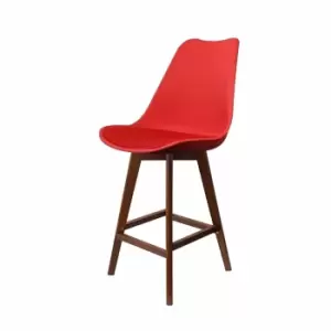 image of Fusion Living Soho Plastic Bar Stool With Dark Wood Legs Red