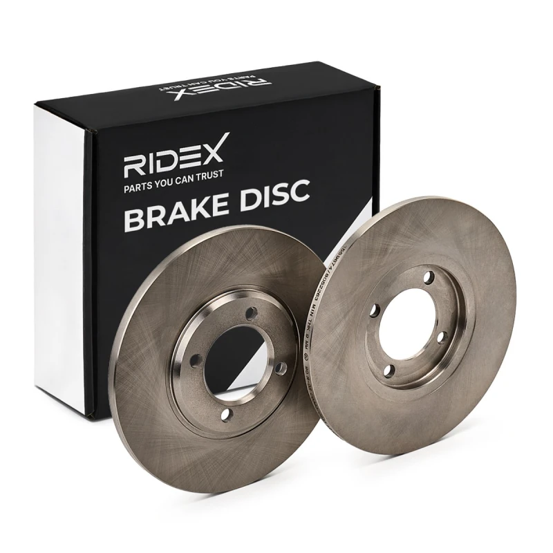 Image of RIDEX 82B1090 Brake disc Front Axle, solid, Cast Iron, Uncoated, Untreated, without bolts/screws Cast Iron Brake Disc (82)