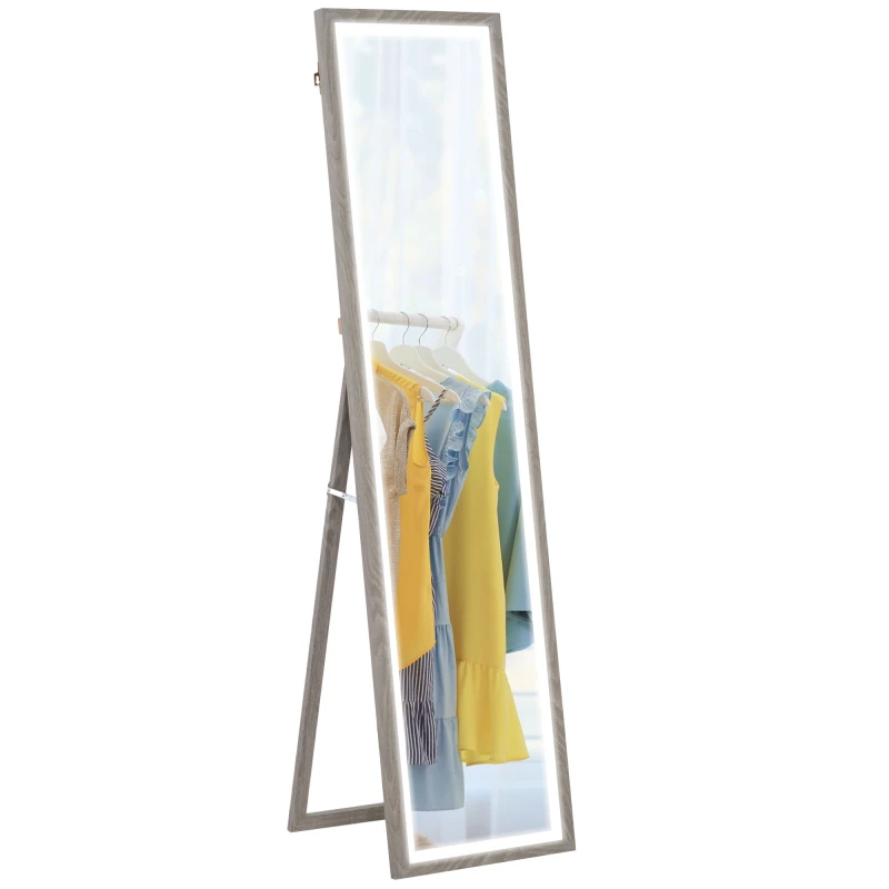Image of HOMCOM Dimming Full Length Mirror w/ Lights Standing Leaning Wall Mount Grey Grey