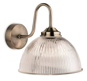 Image of 1 Light Wall Light Antique Brass with Clear Ribbed Glass, E14
