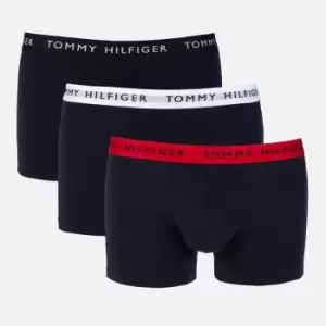 Image of Tommy Hilfiger Mens 3 Pack Contrast Waistband Trunks - Desert Sky/White/Primary Red - L