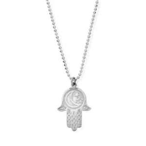 image of ChloBo SCDC1655 Diamond Cut Chain With Moon And Star Hamsa Hand Pendan