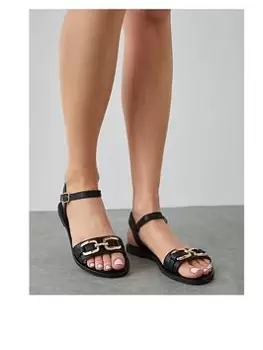 image of Dorothy Perkins Snaffle Trim Flat Sandals - Black, Size 4, Women