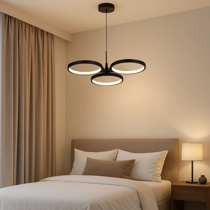 Image of Harper Living 3 Ring LED Pendant Light 18W 1050lm Dimmable Black Adjustable 48cm Black Unisex