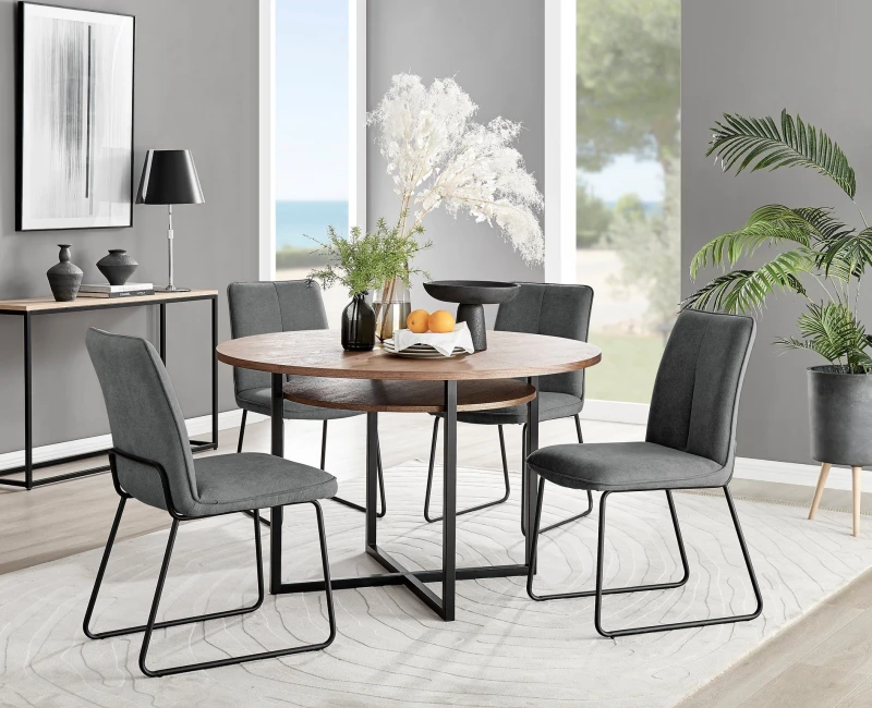 Image of FurnitureboxUK FurnitureboxUK Adley Brown Wood Storage Dining Table & 4 Halleyy Chairs in Dark Grey Dark Grey One Size Unisex 5056542686634