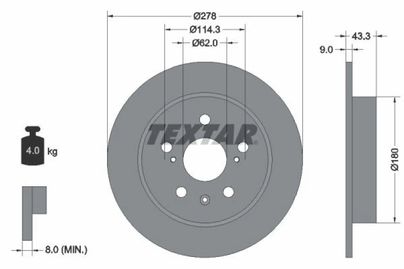 Image of Brake disc TEXTAR 92225303