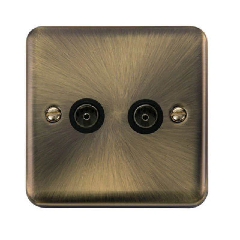 Image of SE Home Curved Antique Brass 2 Gang Twin Coaxial TV Socket Gold