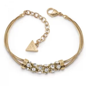 GUESS gold plated double bracelet with centred pave Swarovski crystal bar.