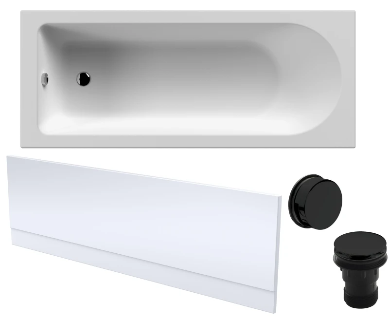 Image of Balterley Round Single Ended Bath Front Panel and Black Waste 1700 x 700mm Black