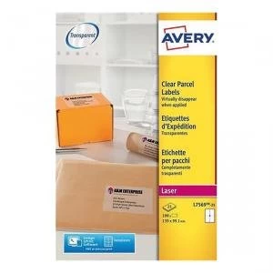 Avery Parcel Labels Clear Gloss Laser 139x99.1mm Ref L7569 25 Pack of