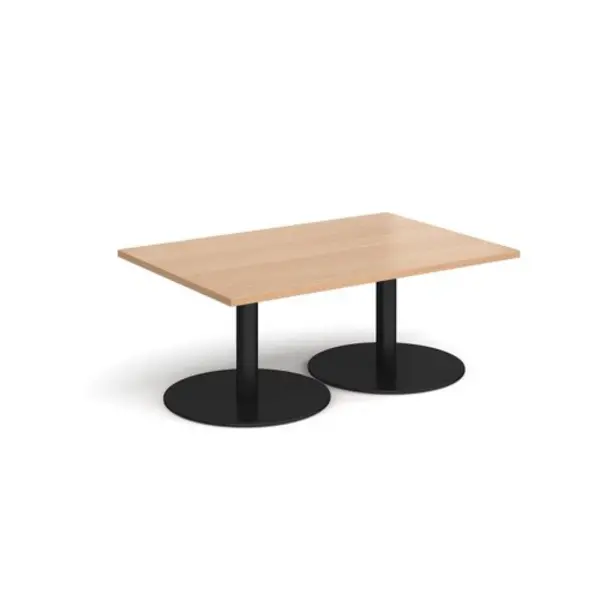 Image of Monza Monza rectangular coffee table with flat round Black bases 1200mm x 800mm - beech Beech MCR1200-K-B