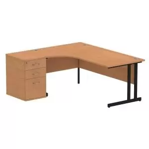 Image of Impulse 1800mm Left Crescent Office Desk Oak Top Black Cantilever Leg