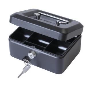 image of Cash Box Black with Simple Latch and 2 Keys plus Removable 15cm Coin