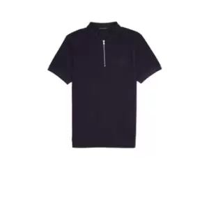 French Connection Zip Up Pique Polo Shirt - Blue