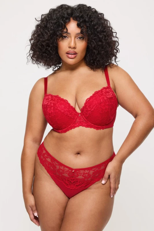 Image of Ann Summers Womens Sexy Lace Padded Plunge Bra in Red Size: 42F Red Female 42F