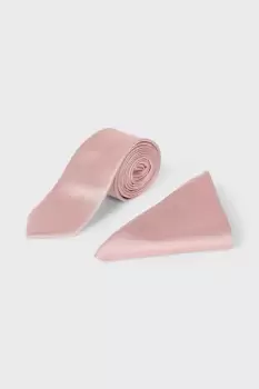 image of Slim Light Pink Tie And Pocket Square Set