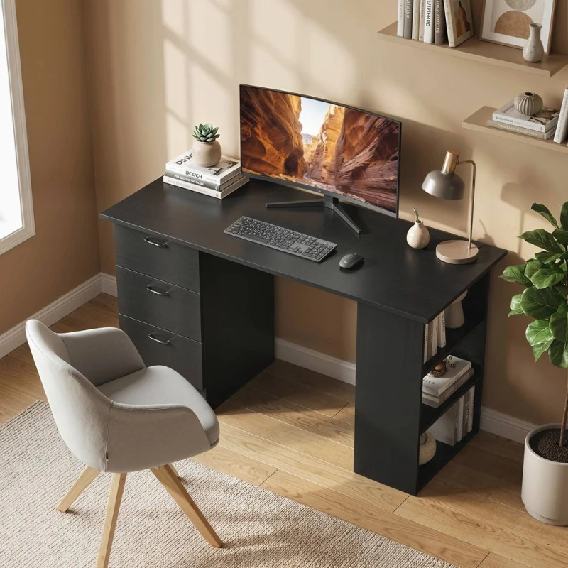Image of HOMCOM 120cm PC Table Workstation Computer Desk w/ Drawers, 3 Shelves Black Size: 120 Black Unisex 120