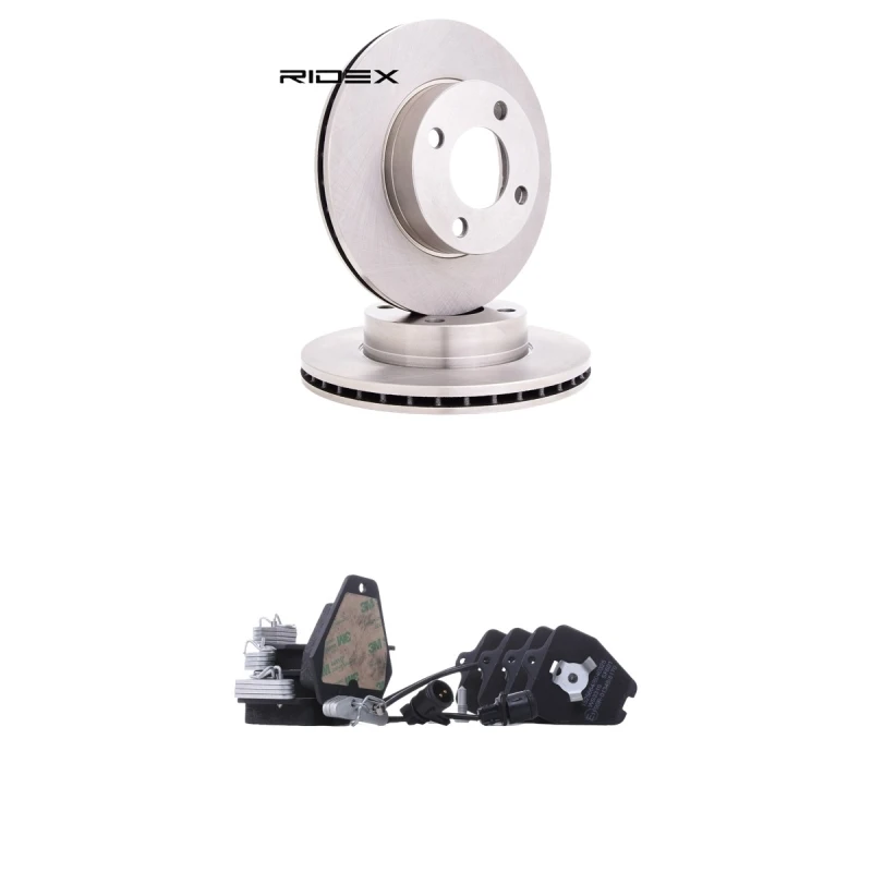 Image of RIDEX 3405B2994 Brake disc and pads set Front Axle, Brake Disc Type: internally vented, incl. wear warning contact Brake Set,disc brakes (3405)