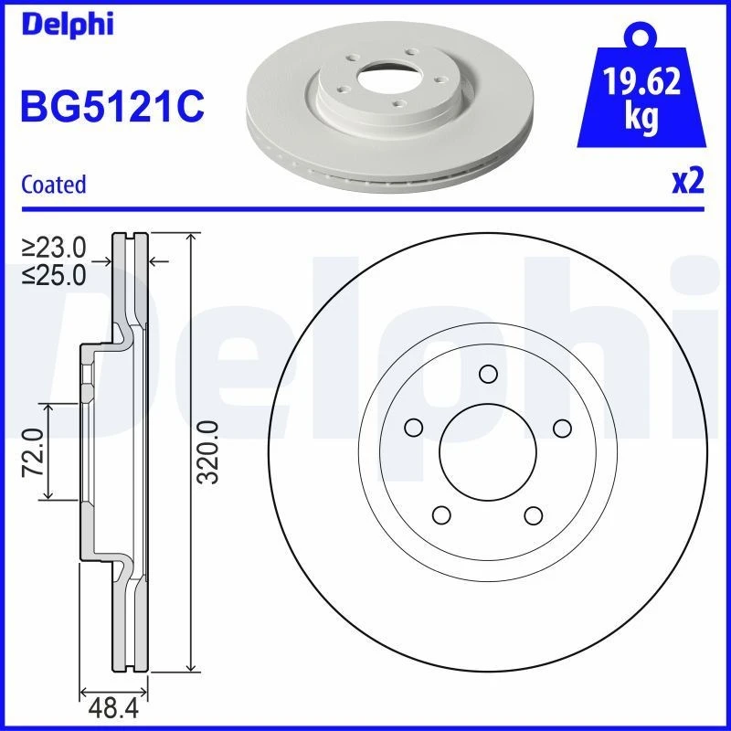 Image of DELPHI Brake disc DELPHI BG5121C