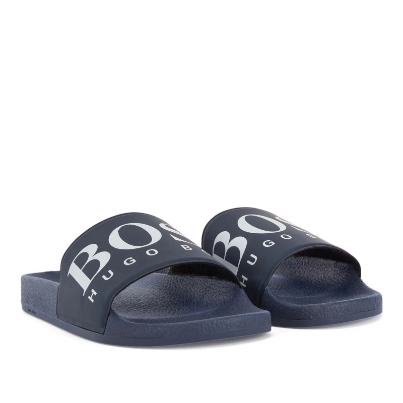 Image of Boss Mens BOSS Solar Slide Dark Blue Synthetic Flat Sandals Dark Blue male UK 6