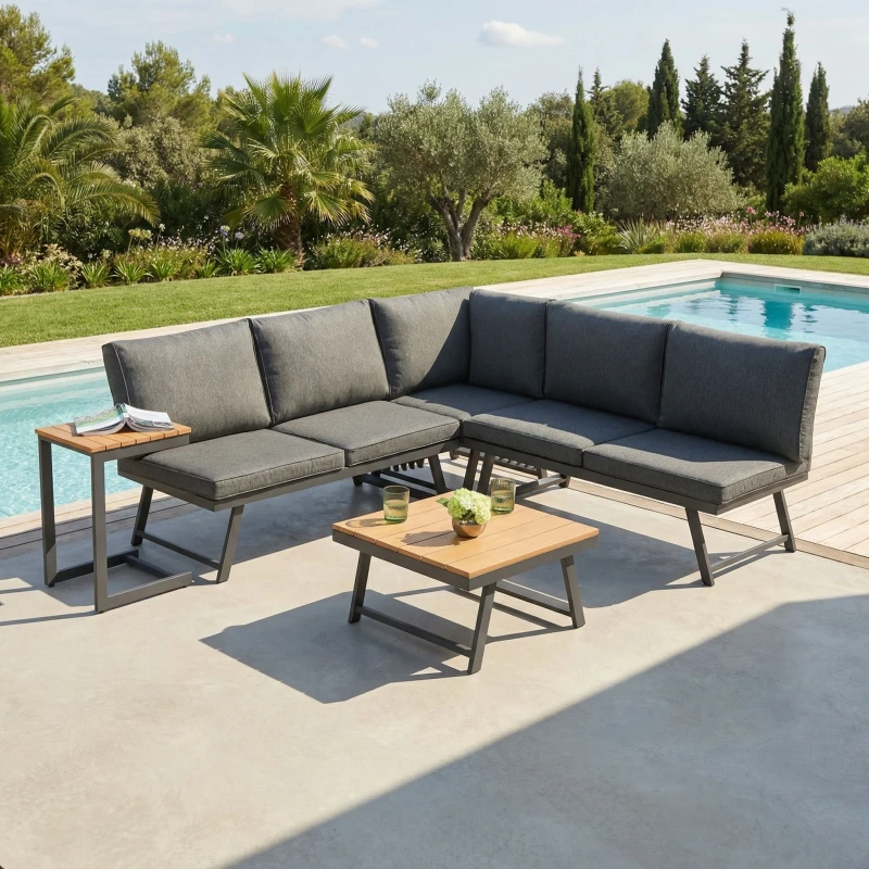 Image of Home Garden Direct Monaco - Lounge Corner Sofa Set - Black - Transforms into x2 Sunbeds Black Unisex