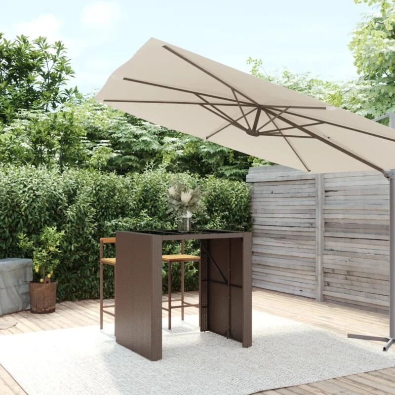Image of VIDAXL Bar Table with Glass Top Brown 105x80x110cm Poly Rattan Vidaxl 8720845740054
