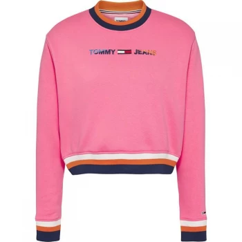 Image of Tommy Jeans Crop Tipping Crew Sweater - BOTNICL PNK TIF