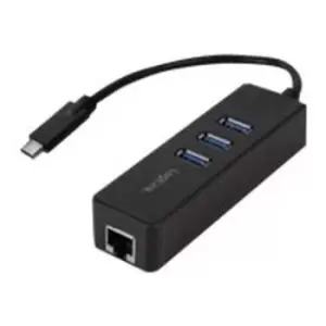 image of LogiLink UA0283 3-Port USB 3.0 Hub to Gigabit Ethernet Network Adapter - Black