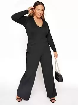 Image of Yours London Button Detail Scuba Crepe Trousers, Black, Size 22, Women
