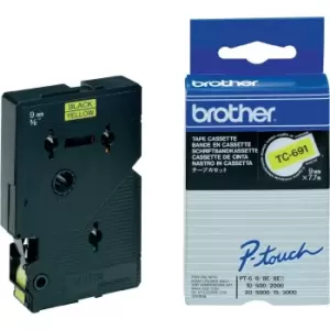 Image of Brother TC-691 DirectLabel Black on yellow 9mm x 7,7m for Brother...