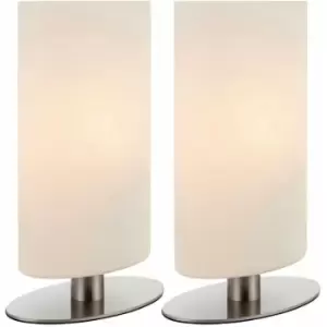 image of 2 pack Touch Dimmable Table Lamp Nickel & Frosted Glass Shade Bedside Desk Light