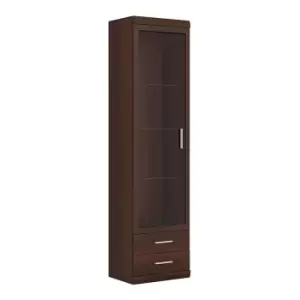 image of Imperial Tall Glazed 1 Door 2 Drawer Narrow Cabinet In Dark Mahogany Melamine