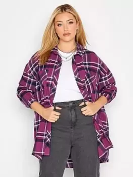 Image of Yours Brushed Oversized Boyfriend Check Shirt. Fuschia - Pink, Size 16, Women