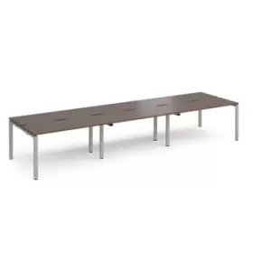 image of Dams Adapt triple back to back desks 4200mm x 1200mm - silver frame, walnut top