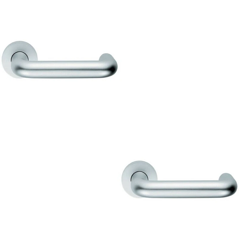 Image of Loops 2x PAIR 22mm Round Bar Safety Lever on Round Rose DDA Compliant Satin Aluminium Multi
