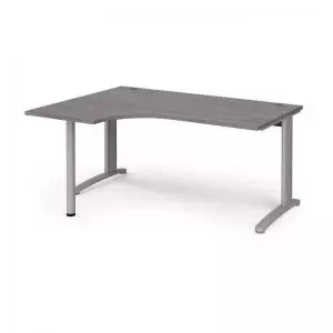 image of TR10 left hand ergonomic desk 1600mm - silver frame and grey oak top