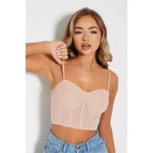 image of I Saw It First Diamante Mesh Crop Top - Pink