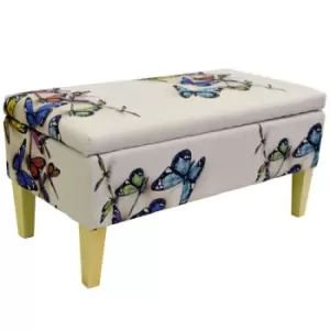 image of Techstyle Butterfly Storage Ottoman Stool / Blanket Box / Padded Trunk Cream / Multi