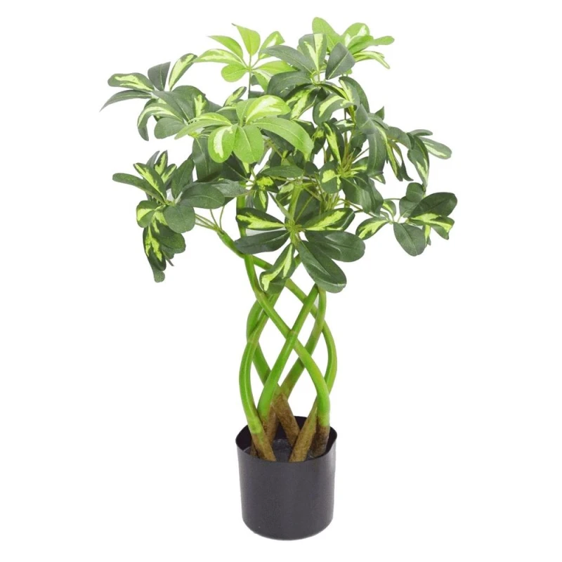 Image of Leaf 70cm Artificial Plant Bonsai Bush Twisted Stem Golden Capella Green