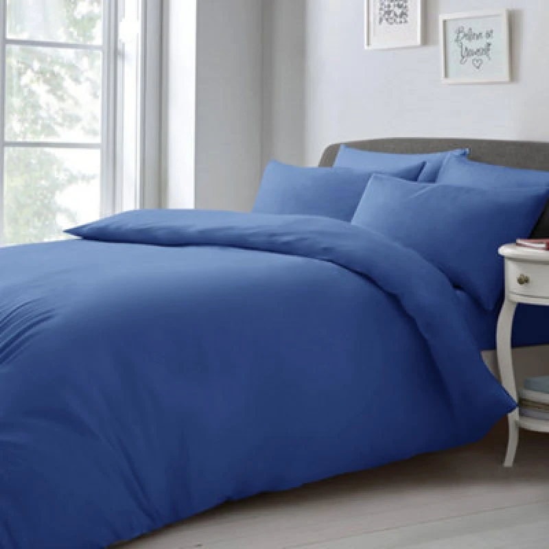 Image of Velosso Elegant Microfibre Duvet Cover & Pillowcase Set, Contemporary Style Bed Linen, Button Enclosure - French Blue