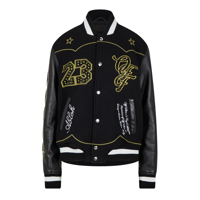 Image of Off White Womens Thunder Two-Tone Snap Button Varsity Jacket Black female 8 (XS)
