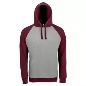 image of SOLS Unisex Seattle Contrast Raglan Hoodie (S) (Grey Marl/Bordeaux)