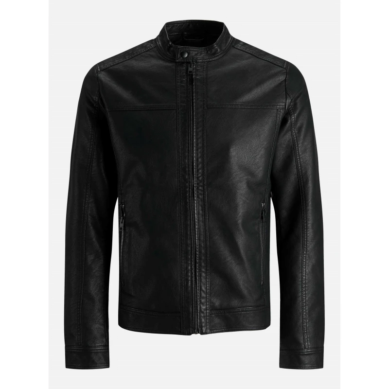 Image of Jack and Jones Mens Warner Faux Leather Jacket Black male XL