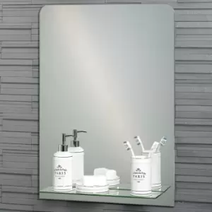 image of Frameless Rectangular Rochester Bathroom Mirror with In-Built Vanity Shelf 70x50cm - Mirror