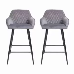 image of Neo Embellished Crushed Velvet Set Of 2 Bar Stools - Grey