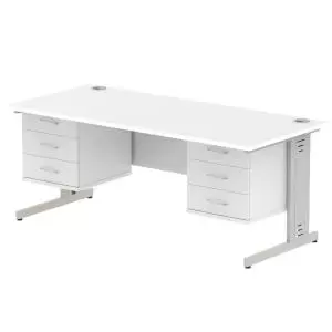 image of Impulse 1800 Rectangle Silver Cable Managed Leg Desk White 2 x 3