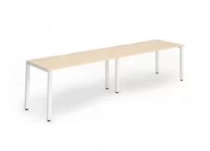 Image of Single White Frame Bench Desk 1400 Maple (2 Pod)