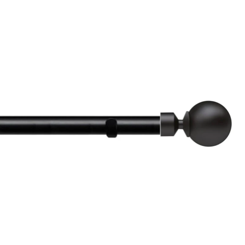 Image of New Edge Blinds 28mm Fixed Length Metal Eyelet Curtain Pole Set - Met Ball Finial in Black Size: 400cm Black Unisex 400 cm