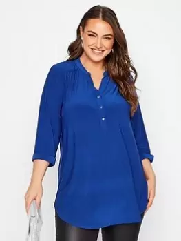 Image of Yours Half Placket Blouse - Blue Size 18, Women