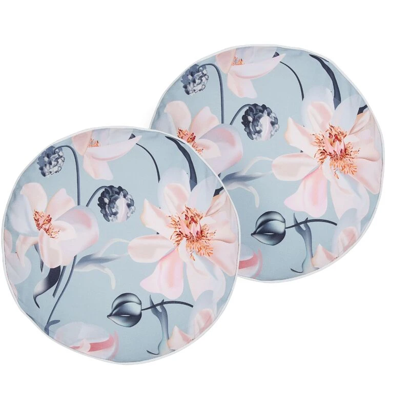 Image of Beliani Set Of 2 Outdoor Cushions Apricale Floral Pattern 40 X 40 Cm Blue